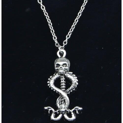 20pcs New Fashion Necklace 37x20mm skull skeleton wand Pendants Short Long Women Men Colar Gift Jewelry Choker