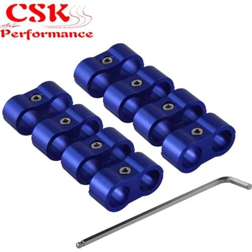 4pcs AN4 11mm Braided Hose Separator Clamp Fitting Adapter Bracket Blue/Black