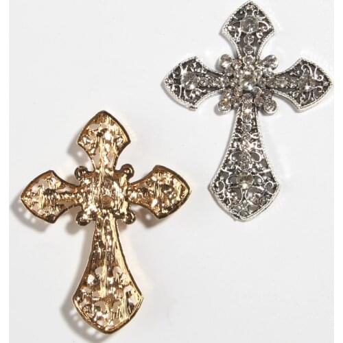 50PCS 5.5*7.1CM Big Cross Metal Rhinestone Buttons Embellishment Crosses Excellent Quality Gorgeous Cross Pendants Sew On