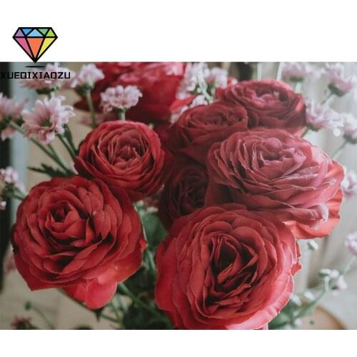 XUEQIXIAOZU Full Round Rose Flower Diamond Drawing Diamond Embroidery 5D DIY Diamond Setting Home Decoration Gifts 2020 New