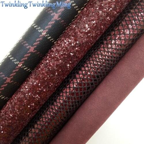 PLUM WINE Glitter Fabric, Metallic Snake Faux Fabric, Synthetic Leather Fabric Sheets For Bow A4 21x29CM Twinkling Ming XM833