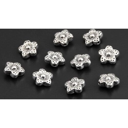 50pcs Silver Color 9mm Small Spacer Beads Charms Flower Shaped Pendant Fit DIY Jewelry Making Handcrafted Accessories