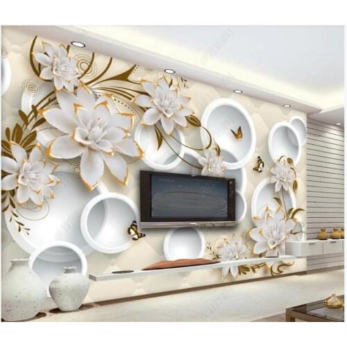 Custom photo wallpaper for walls 3 d murals Modern yellow embossed flowers 3D circle soft package TV background wall papers