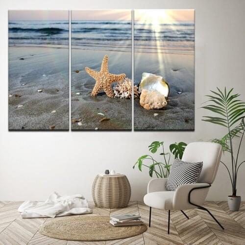 Canvas Painting seashells on the beach 3 Pieces Wall Art Painting Modular Wallpapers Poster Print for living room Home Decor