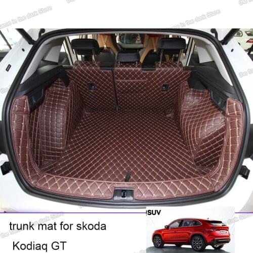 Leather Car Trunk Mat Cargo Liner for skoda kodiaq gt 2019 2020 2021 2022 Accessories rear boot auto interior styling