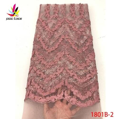 2019 High Quality French Tulle Beaded African Lace Fabric Sequins Embroidered Nigerian Lace Fabrics For Wowen Dress XZ1801B-2