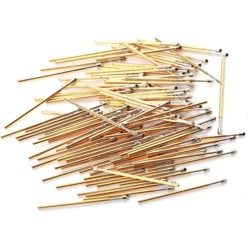 100 PCS Gold Color Copper Test Probes Conical Tools Plated Nickel Spring Test Probe PM75-T2 Length 27.8m Needle head Dia 1.3mm