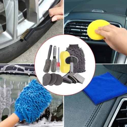 12Pcs Multifunctional Soft Fiber Towels Brush Kit for Cleaning Car Tire Rim Car Interior Washer Detailing Brush A5KD
