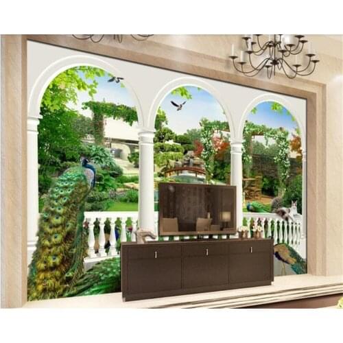 Beibehang Wall wallpaper 3d Custom Dream 3D Peacock Palace Back Garden TV Background Wall wall paper for kids room Vinyl wall