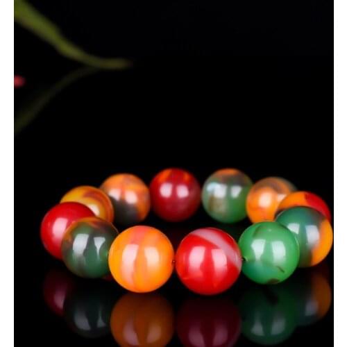 Natural Color Jade 18mm Round Beads Bracelet Chinese Hand-Carved Jadeite Charm Jewelry Accessories Fashion Amulet Men Women Gift