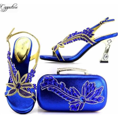 Charming Royal Blue Party High Heel Pump Shoes And Clutch Bag Womens Sandals With Handbag 7437 Height 8cm