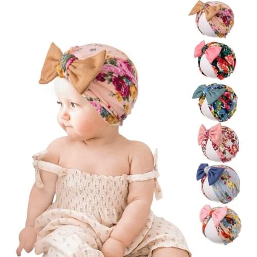 Baby Toddler Girl Hats Knotted Indian Hat Elastic Printed Bow Cap Print Twist Cotton Hat Cap Childrens turbano Hat
