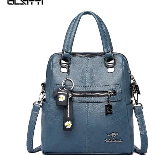 Retro Casual Backpacks for Women 2021 Luxury Womens Handbag Designer Pu Leather Zipper Shoulder Bag Ladies High Quality Handbag