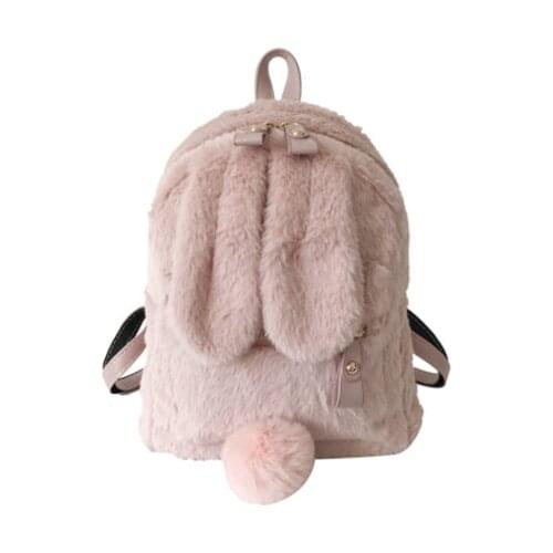 Furry Rabbit Ear Backpack cute Girls Shoulder Bag Mini Furry Fluffy Plush schoolbag Winter Womens Travel Bag