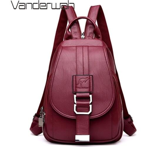 Women Leather Backpacks Female Multifunction Anti-theft School Backpacks For Girls Vintage Sac a Dos Shoulder Bag Casual Daypack