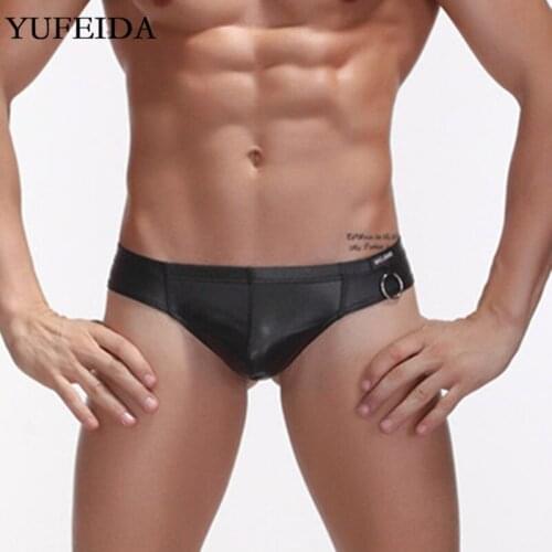 YUFEIDA Sexy Men Underwear G-Strings Mens Thongs Faux Leather Male Gay Sissy Panties Low Rise Underpants T-back Pouch Jockstrap