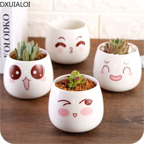 Modern minimalist ceramic cartoon expression succulent plant pots desktop creative potted home decoration accessories