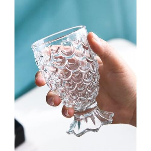 Fish scale lead free glass relief cup creative pineapple cup Mermaid beer cup household water cup juice cup wine glass