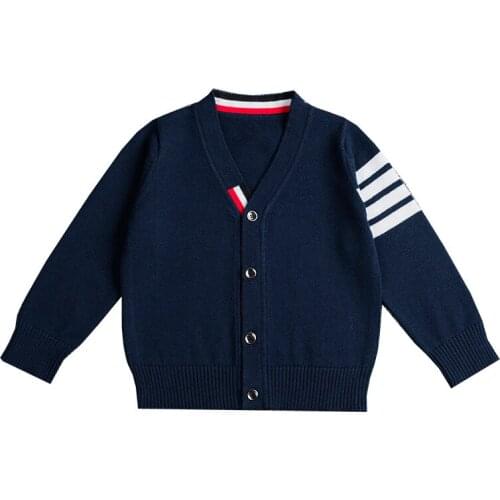 Boys V-neck Long Sleeve Knitted Bow Decor Solid Color Winter Sweaters Cardigans Casual Fashion Wool Knitted Sweaters Coats