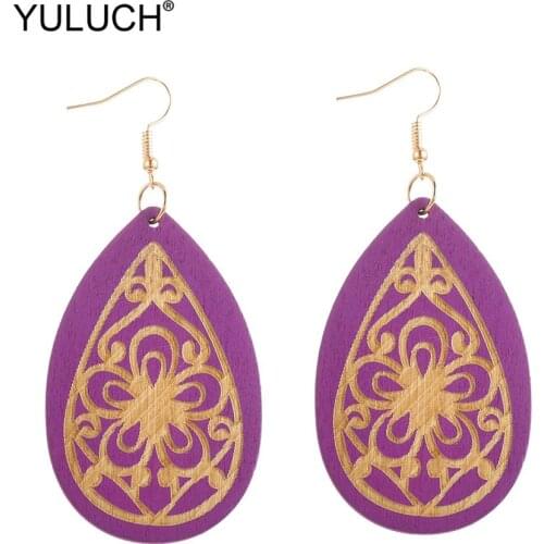 YULUCH Vintage Water Drop Earrings For Women Party Black Yellow Wooden Sculpture Flower Ethnic African Indian Pendant Earrings