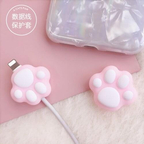 Pink Paw Cable Protector for iPhone Cable Charger USB Cable Winder Holder Accessory Organizer Cute Cartoon Doll Model Funny