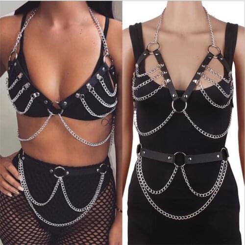 Exaggerated Neck Ring Chest Chain Waist Chains For Women Sex Leather Alloy Multi-Layer Tassel Body Jewelry Female Accessories