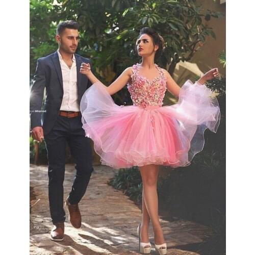 Pink Ruffle Plus Size Formal Cocktail Dresses 2020 Sexy Short Flowers Cheap Backless Party Homecoming Dresses robe de soriee