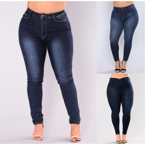 FNOCE 2020 autumn winter new womens jeans pants large size fashion casual high waist tight high stretch slim pencil trousers