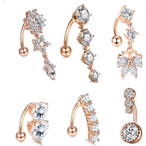 Belly Button Rings for Women Girls Surgical Steel Curved Navel Barbell Rings Body Piercing Jewelry Nombril Heart Butterfly