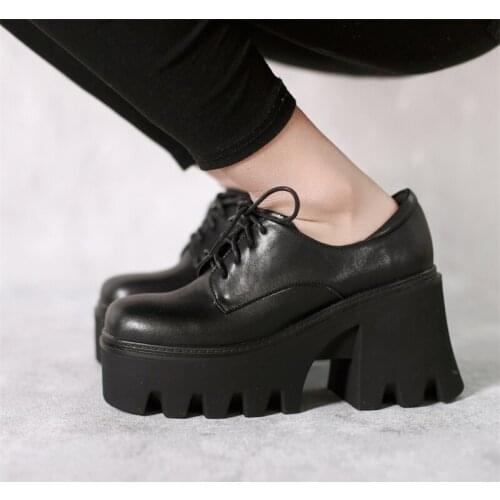 Round toe 8.5cm super high heel wedge streetwear fashion lace up preppy style thick bottom black beige women shoe HL346 MUYISEXI