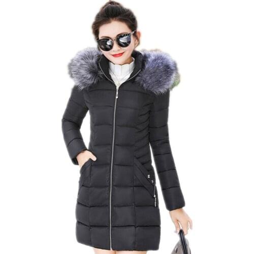 6 Colors Winter Women Down Jacket 2018 Fashion Down Cotton Jacket Women Medium-Long Winter Jackets Hooded Fur Collar Parkas Q771