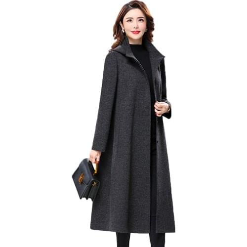 New Autumn Winter Women Plus size Windbreaker Loose Long Woolen Trench coat Quality Womens Casual Hooded Overcoat 5XL F1188
