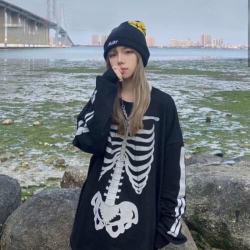 Harajuku Women Hip-Hop Sweatshirt Women Vintage Gothic Print Wide Leg Pant Overalls Summer Spring Black Streetwear Hoodies