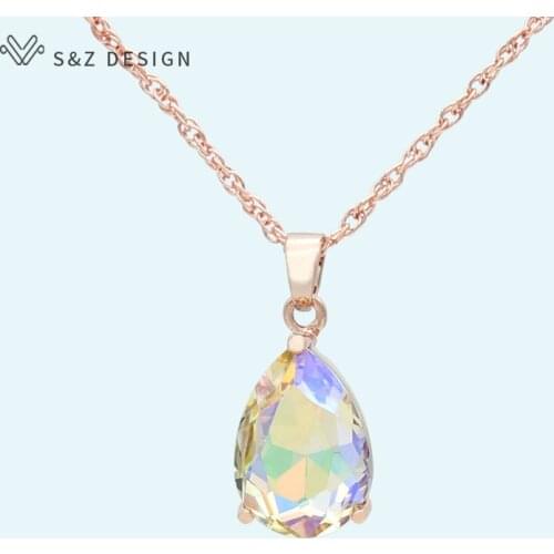 S&Z DESIGN 2020 Water Drop Crystal Pendant necklace 585 Rose Gold White Gold For Women Wedding Party Fashion Temperament Jewelry