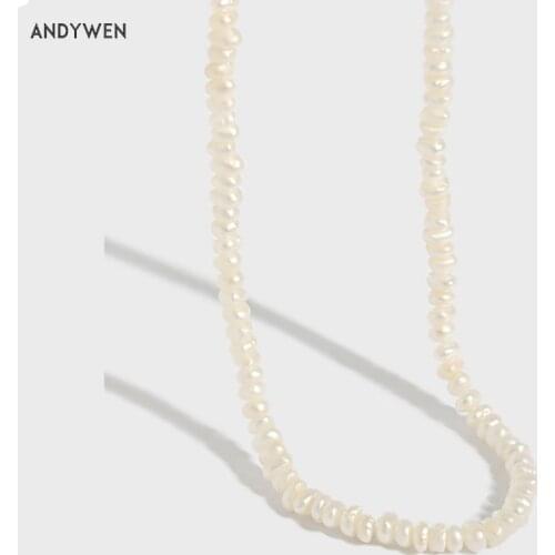 ANDYWEN 925 Sterling Silver Luxury Pearl Charm Chain Neckalce Long Fashion Women Wedding Collar Tiny Jewelry Rock Punk Fashion