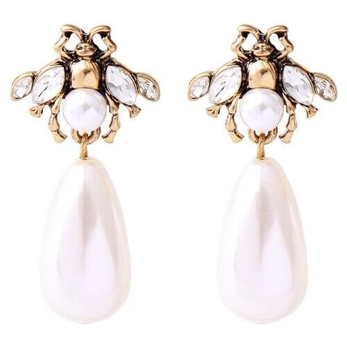 2021 Fashion Chic Imitation Pearl Water Drop Earrings Vintage Exaggerate Geometric Insect Statement Earrings For Women Jewelry