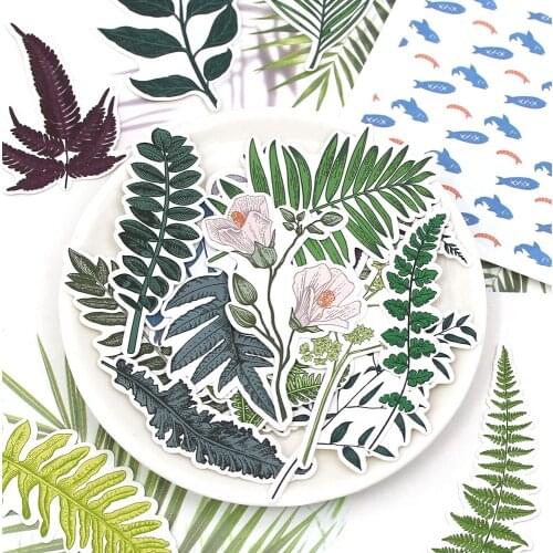 31Pcs Retro Plant Stickers Green Leaves Paper Stickers For Children Decorative Diary Scrapbooking Stationery Art Supplies