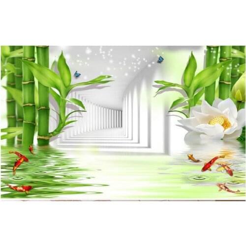 Custom 3d photo wallpaper 3d wall mural wallpaper 3d shadow corridor reflection bamboo lotus nine fish background wall wallpaper