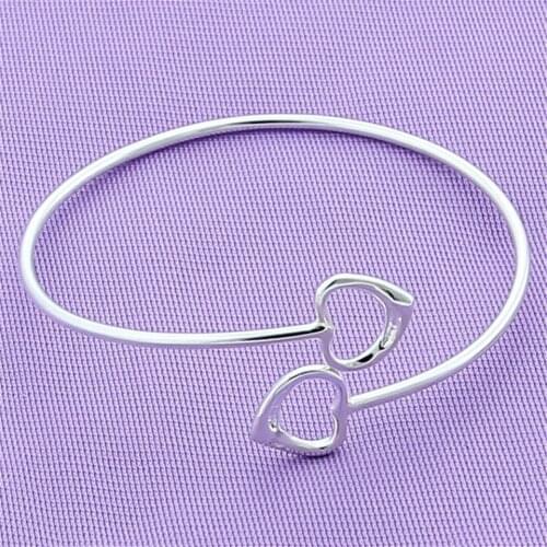 925 Sterling Silver Heart Bangle Bracelet For Woman Fashion Wedding Engagement Charm Party Jewelry Gift