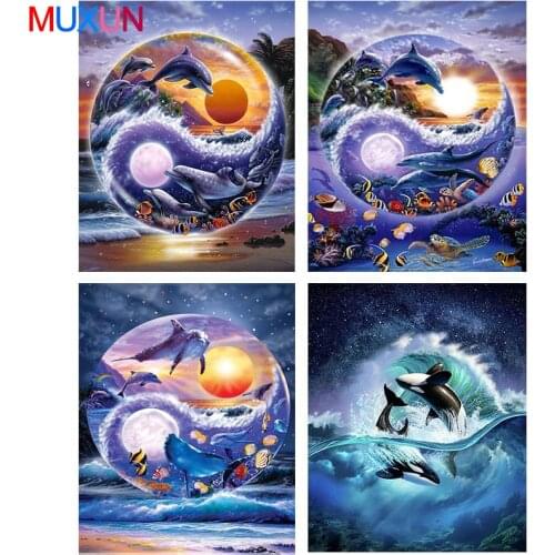 Full Drill 5D Div Diamond Painting Yin Yang Dolphin Diamond Embroidery Full Layout New 3D Diamond Mosaic Home Decoration Ep063
