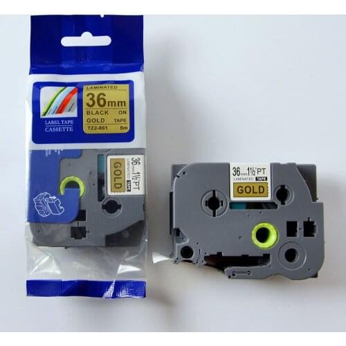 Free shipping 36mm 5 pcs Compatible brother label tape tz laminated tape TZ2-861 TZ-861 TZE-861 black on gold
