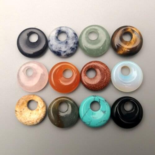 Mixed 18mm natural stone beads For Jewelry Making Necklace Pendant Earrings donut Charms Fashion 24pc wholesale