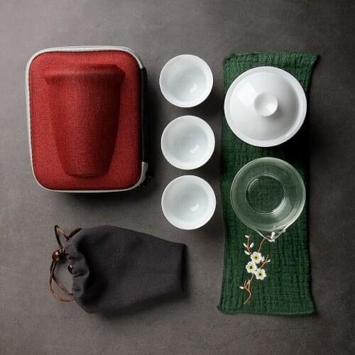 Cover bowl, express cup, one pot, two cups, one cup, four travel tea set, portable bag type family travel kungfu tea set