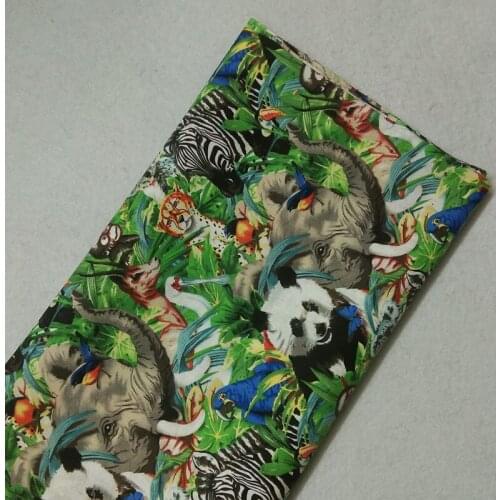 Vivid Happy Animal Zoo Elephat Panda Zebra Green Leaf printed Cotton Fabric 50x110cm Animal Fabric Patchwork Cloth Home Decor