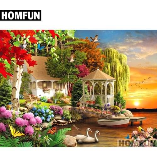 HOMFUN Art 5D Diy Diamond Painting "Garden & house" Diamond Pictures Cross Stitch 3D Rhinestone Embroidery Decor A01696