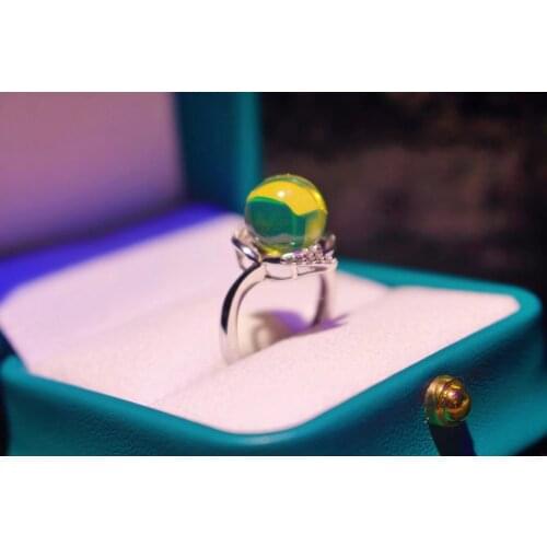 Mexican natural amber blue amber~925 silver inlaid ring, sterling silver backing inlaid with white zirconium, high quality