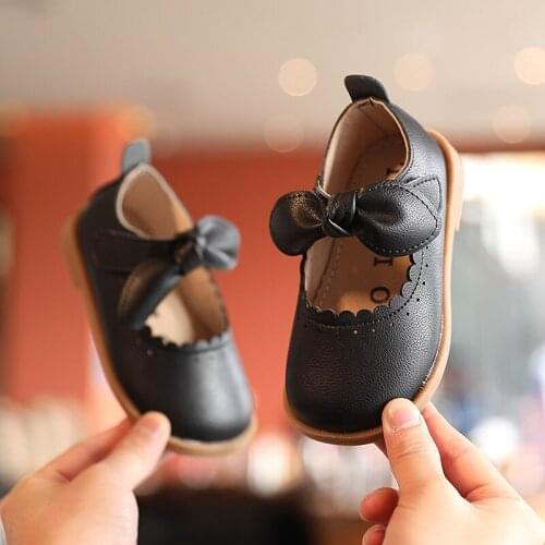 Girls Leather Shoes 2021 New Bow Princess Soft Bottom Shoes Spring Children Fashion Flats Shoes E654