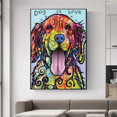 Colorful Modern Dog Pop Abstract Oil Painting on Canvas Posters and Prints Wall Art Canvas Painting for Living Room Home Decor