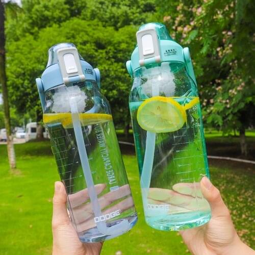 Big Capacity Transparent1500ml 2000ml Portable Plastic Drinking Cup With Straw Summer Outdoor Movement Kettle Large Space Cup