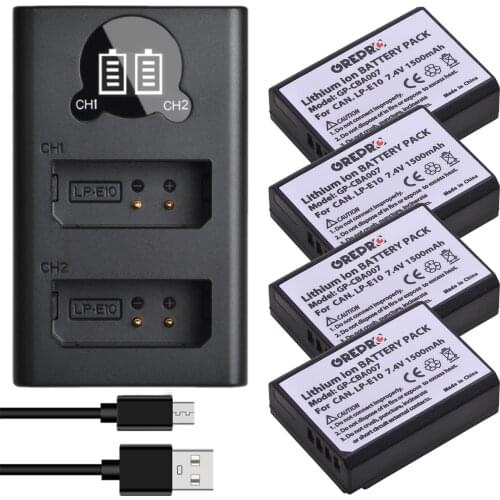LP-E10 LPE10 LP E10 Battery + Charger with Type-c Port for Canon EOS 1300D 2000D 1100D 1200D 4000D, Kiss X50, X70